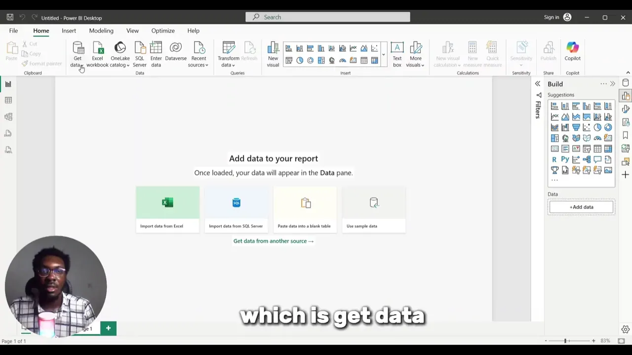 Joshua explaining Power Query in Power BI Desktop, with captions